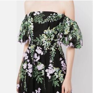 Marchesa Notte NWT Floral Off the Shoulder Wisteria Midi Dress size 2